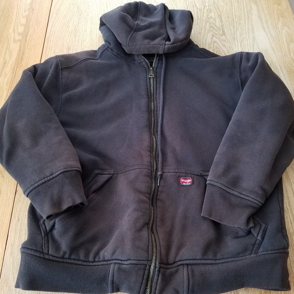 Wrangler Workwear Brown Full Zip Sherpa Lined Hoodie Hooded Jacket Sz M 38-40